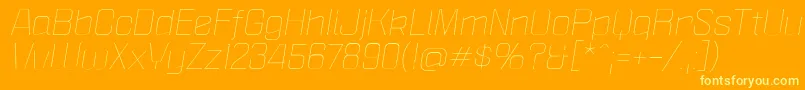 PoliticaXtLightItalic-fontti – keltaiset fontit oranssilla taustalla