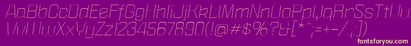 PoliticaXtLightItalic-Schriftart – Gelbe Schriften auf violettem Hintergrund