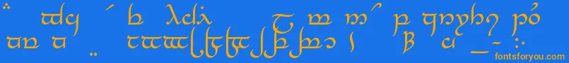 フォントTengwarElesilRegular – オレンジ色の文字が青い背景にあります。