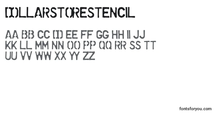 Schriftart DollarStoreStencil – Alphabet, Zahlen, spezielle Symbole