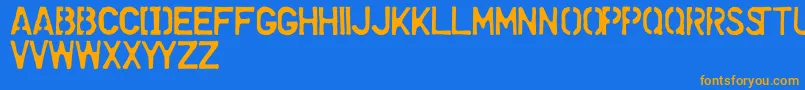 DollarStoreStencil-Schriftart – Orangefarbene Schriften auf blauem Hintergrund