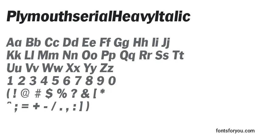 Schriftart PlymouthserialHeavyItalic – Alphabet, Zahlen, spezielle Symbole