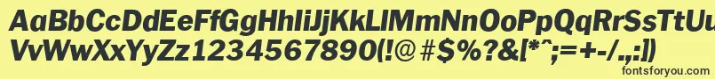 Fonte PlymouthserialHeavyItalic – fontes pretas em um fundo amarelo