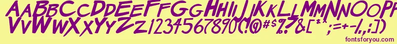 MangaSpeak2BoldItalic Font – Purple Fonts on Yellow Background