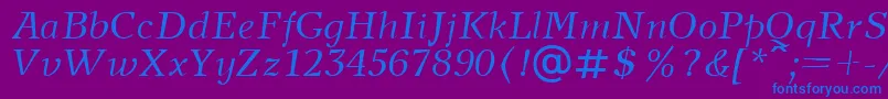 NewjournalcttItalic-Schriftart – Blaue Schriften auf violettem Hintergrund