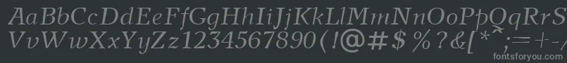 NewjournalcttItalic-fontti – harmaat kirjasimet mustalla taustalla