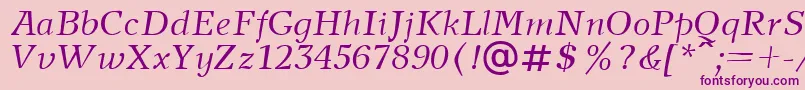 NewjournalcttItalic-fontti – violetit fontit vaaleanpunaisella taustalla