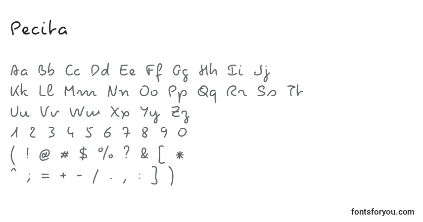 Schriftart Pecita – Alphabet, Zahlen, spezielle Symbole