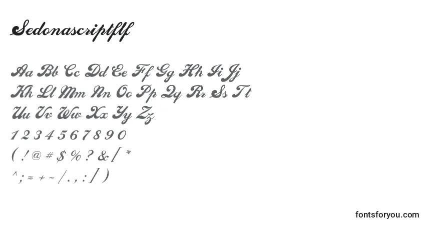 A fonte Sedonascriptflf – alfabeto, números, caracteres especiais