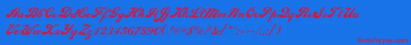 Sedonascriptflf-Schriftart – Rote Schriften auf blauem Hintergrund