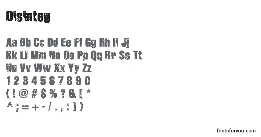 Disinteg-fontti – aakkoset, numerot, erikoismerkit