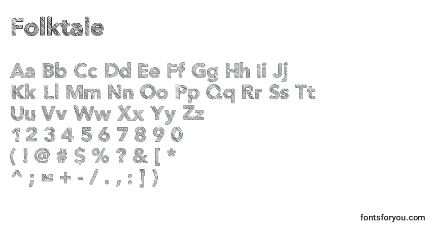 A fonte Folktale – alfabeto, números, caracteres especiais