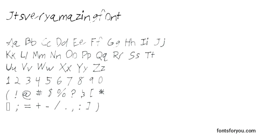 Czcionka Jtsveryamazingfont – alfabet, cyfry, specjalne znaki