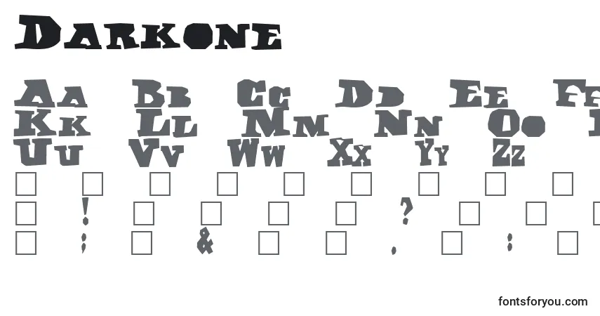 A fonte Darkone – alfabeto, números, caracteres especiais