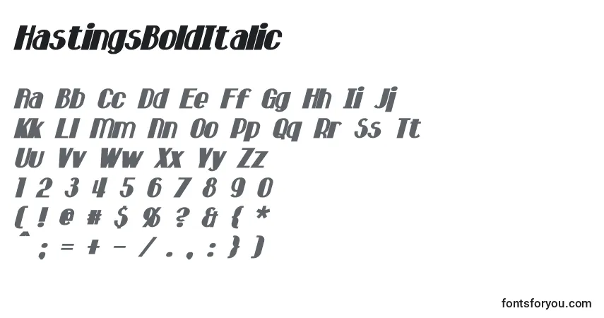 Schriftart HastingsBoldItalic – Alphabet, Zahlen, spezielle Symbole
