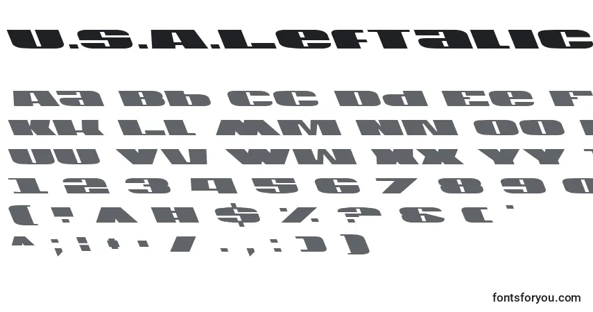 Czcionka U.S.A.Leftalic – alfabet, cyfry, specjalne znaki