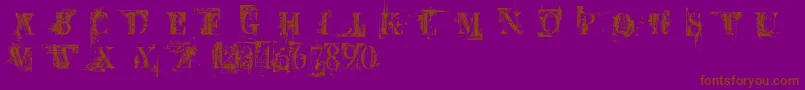 BbPetieBoyDestroyed-Schriftart – Braune Schriften auf violettem Hintergrund