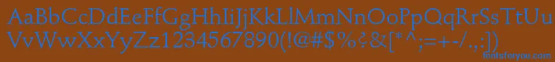 StempelschneidlerstdRoman-Schriftart – Blaue Schriften auf braunem Hintergrund