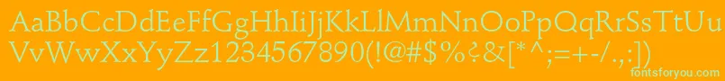 Fonte StempelschneidlerstdRoman – fontes verdes em um fundo laranja