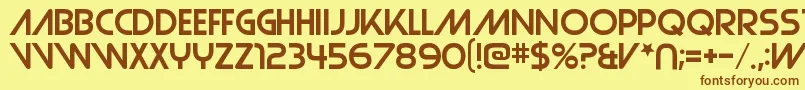 フォントStrasuaRegular – 茶色の文字が黄色の背景にあります。