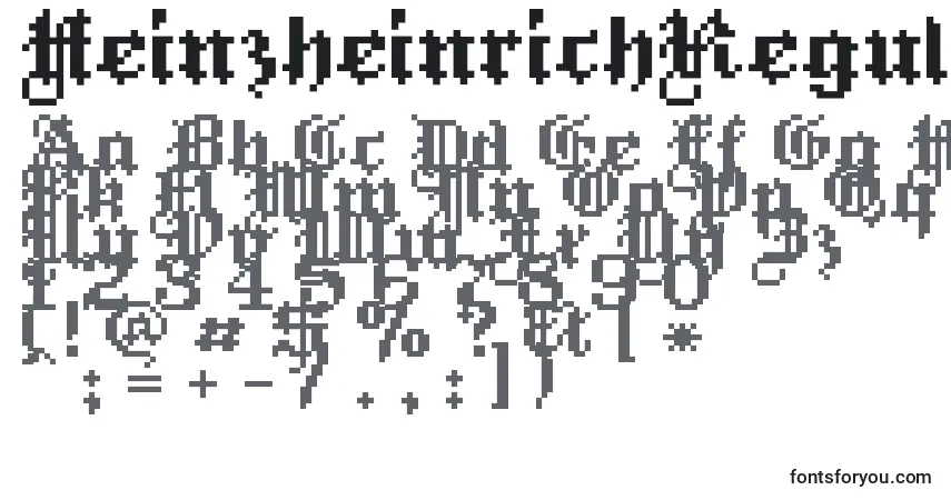 Schriftart HeinzheinrichRegular – Alphabet, Zahlen, spezielle Symbole