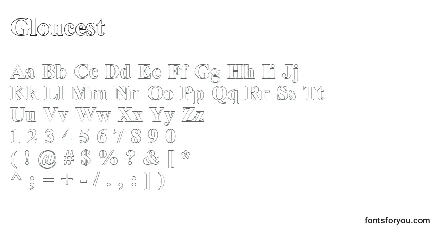 Schriftart Gloucest – Alphabet, Zahlen, spezielle Symbole