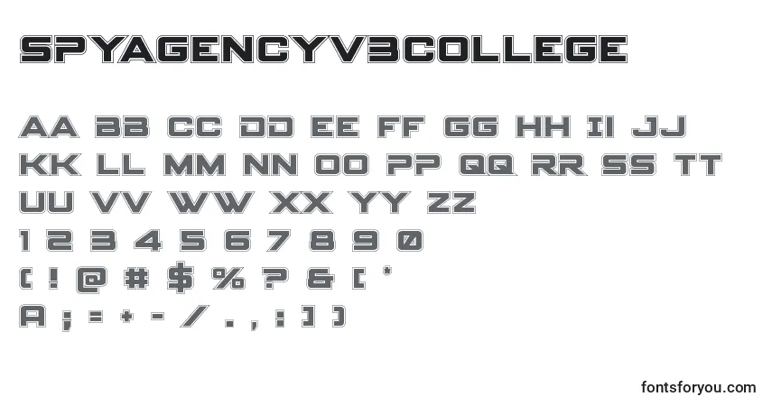 A fonte Spyagencyv3college – alfabeto, números, caracteres especiais