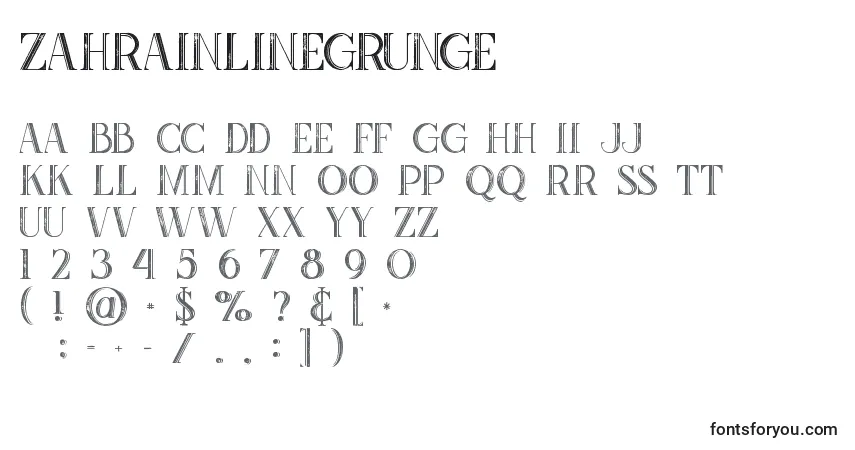 A fonte Zahrainlinegrunge (108914) – alfabeto, números, caracteres especiais
