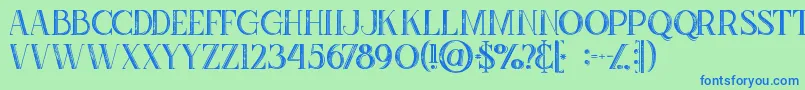 Zahrainlinegrunge-Schriftart – Blaue Schriften auf grünem Hintergrund