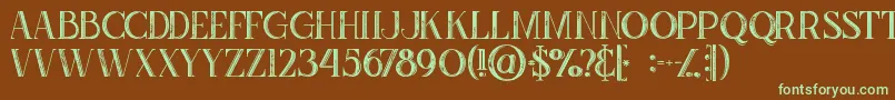 フォントZahrainlinegrunge – 緑色の文字が茶色の背景にあります。