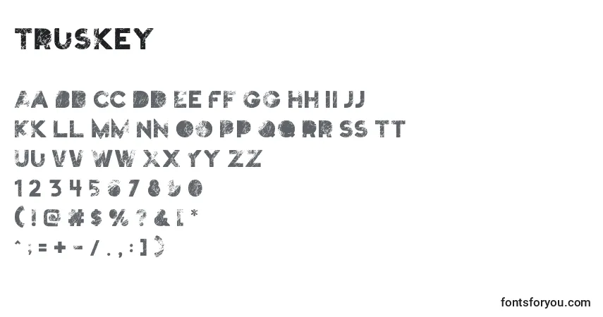 Schriftart Truskey (108920) – Alphabet, Zahlen, spezielle Symbole