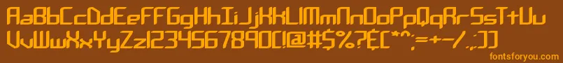 フォントChemicalReactionABrk – オレンジ色の文字が茶色の背景にあります。