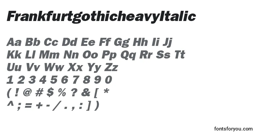 Шрифт FrankfurtgothicheavyItalic – алфавит, цифры, специальные символы