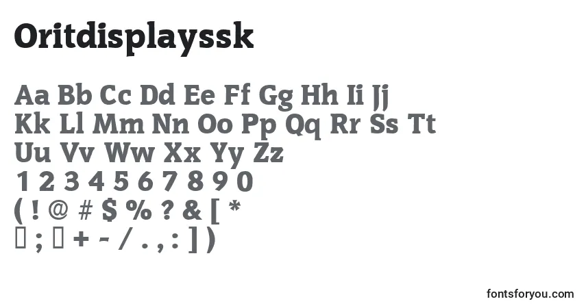 A fonte Oritdisplayssk – alfabeto, números, caracteres especiais