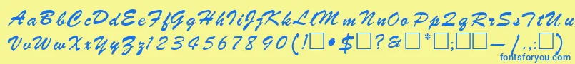 RebeckaRegular-Schriftart – Blaue Schriften auf gelbem Hintergrund