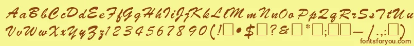 フォントRebeckaRegular – 茶色の文字が黄色の背景にあります。