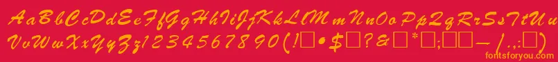 RebeckaRegular-Schriftart – Orangefarbene Schriften auf rotem Hintergrund