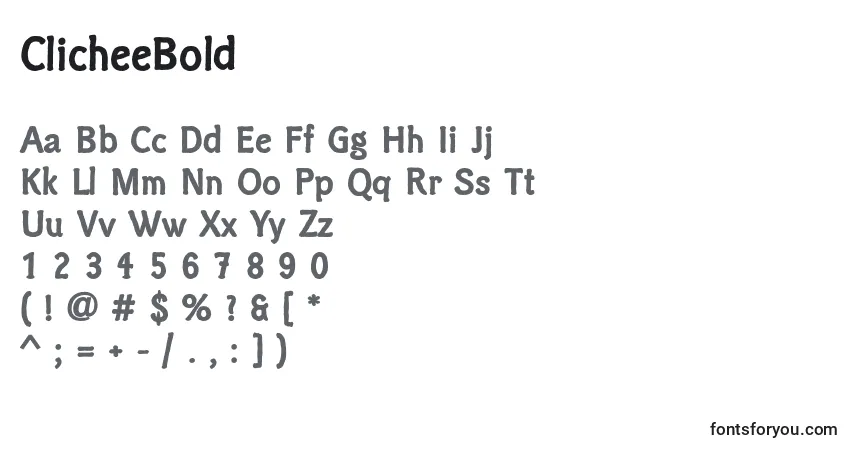 A fonte ClicheeBold – alfabeto, números, caracteres especiais