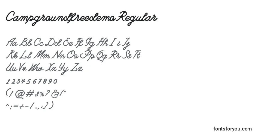 Fuente CampgroundfreedemoRegular - alfabeto, números, caracteres especiales