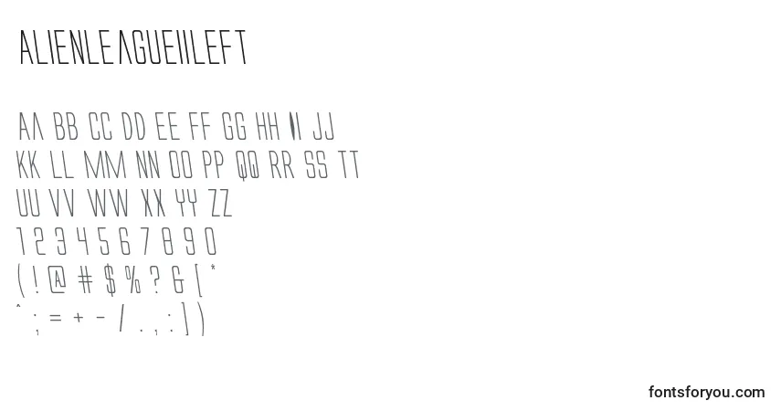 Schriftart Alienleagueiileft – Alphabet, Zahlen, spezielle Symbole