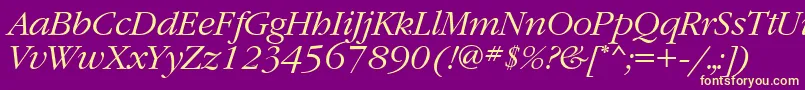 GaramondattItalic-fontti – keltaiset fontit violetilla taustalla