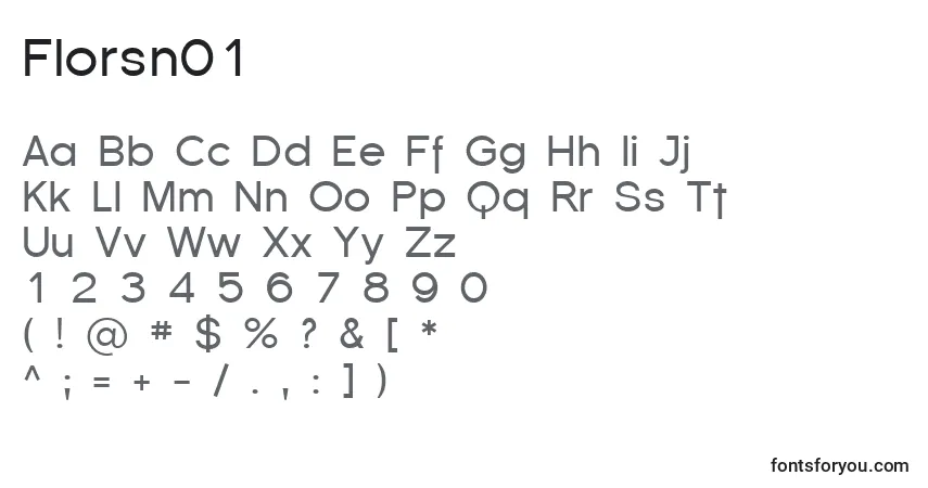 Czcionka Florsn01 – alfabet, cyfry, specjalne znaki