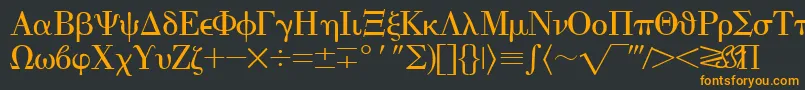 フォントEisagogreeksskRegular – 黒い背景にオレンジの文字