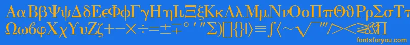 フォントEisagogreeksskRegular – オレンジ色の文字が青い背景にあります。