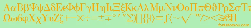 フォントEisagogreeksskRegular – オレンジの文字が緑の背景にあります。