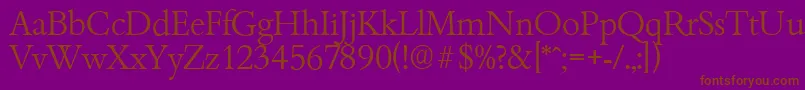 Fonte BambergserialLightRegular – fontes marrons em um fundo roxo