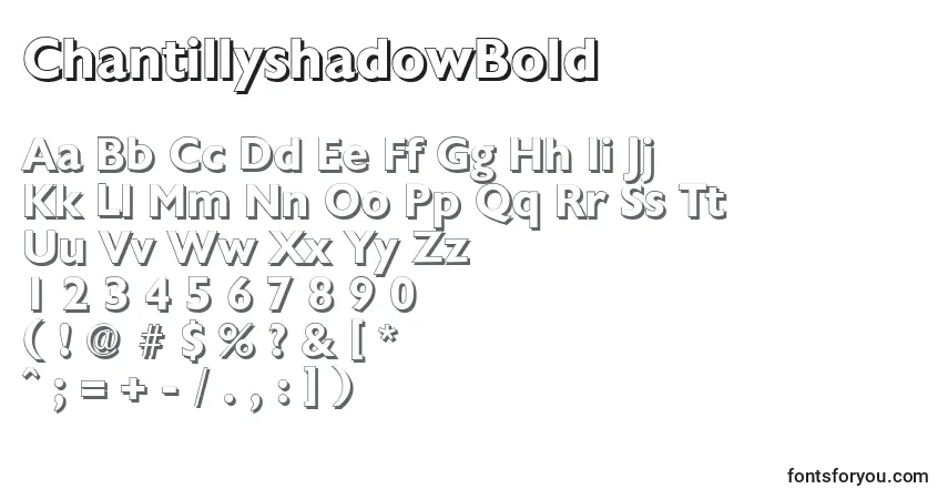 Шрифт ChantillyshadowBold – алфавит, цифры, специальные символы