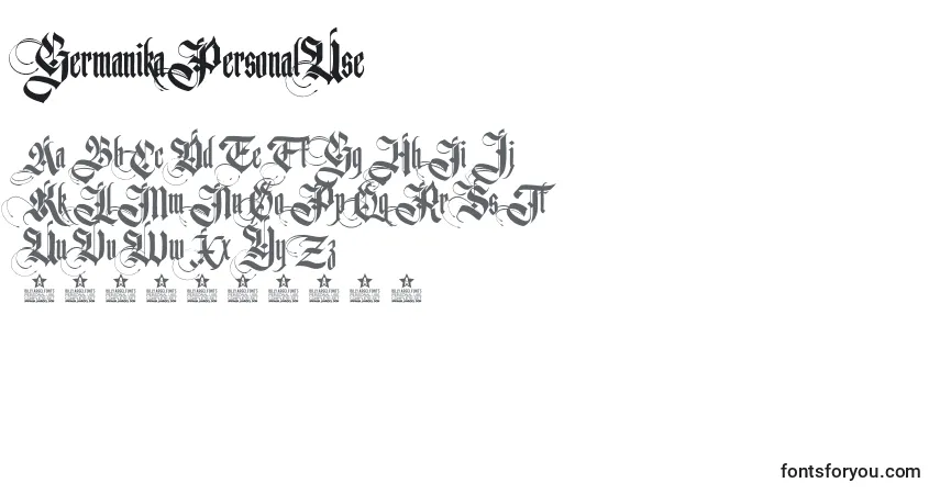 Czcionka GermanikaPersonalUse – alfabet, cyfry, specjalne znaki