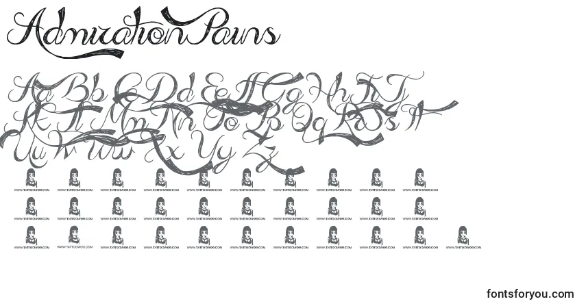 AdmirationPains-fontti – aakkoset, numerot, erikoismerkit