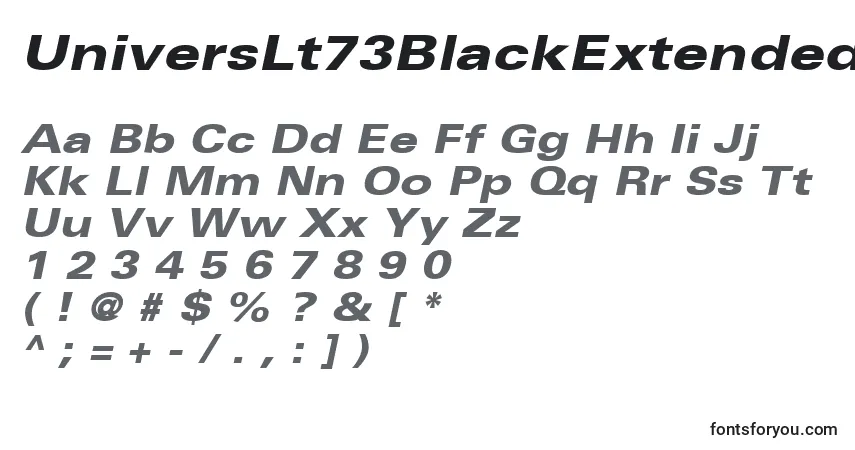 Schriftart UniversLt73BlackExtendedOblique – Alphabet, Zahlen, spezielle Symbole